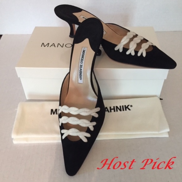 Manolo Blahnik Shoes - MANOLO BLAHNIK black suede mules size 38 1/2